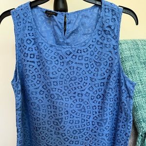 Talbots size 14 lace over keyhole blue sleeveless top